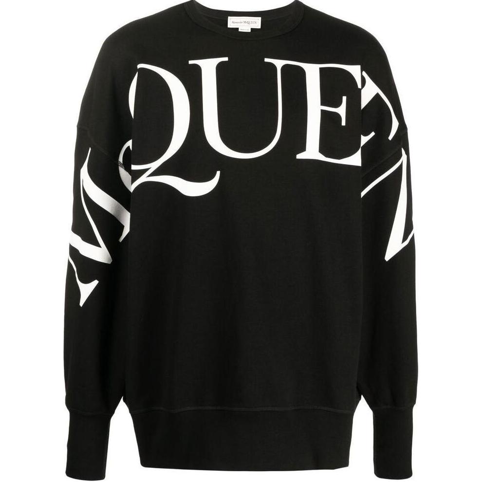 Alexander McQueen FW22 Logo Print Oversized Black Long Sleeve Sweatshirt Men 705002-QTZ14-0901