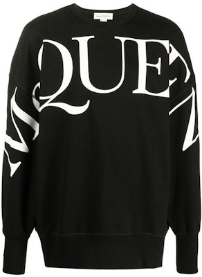 알렉산더 맥퀸 FW22 로고 프린트 오버사이즈 블랙 긴팔 스웨트셔츠 남성용 705002-QTZ14-0901 Order 알렉산더 맥퀸 FW22 로고 프린트 오버사이즈 블랙 긴팔 스웨트셔츠 남성용 705002-QTZ14-0901