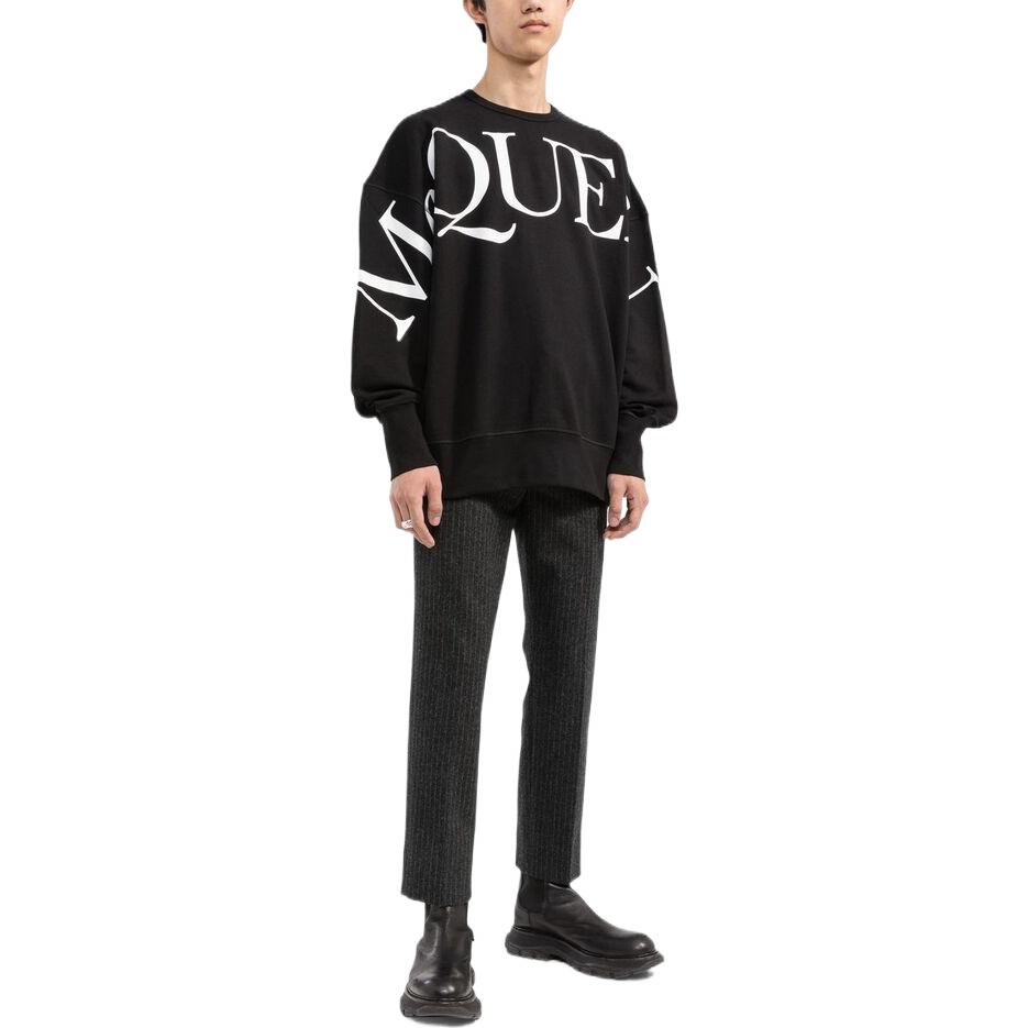 Shop 알렉산더 맥퀸 FW22 로고 프린트 오버사이즈 블랙 긴팔 스웨트셔츠 남성용 705002-QTZ14-0901
