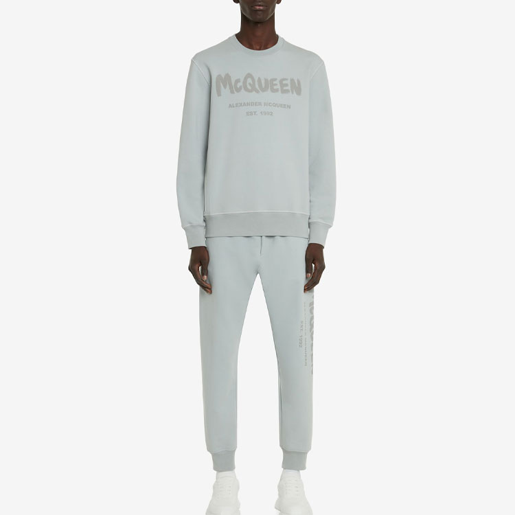 Lookbook Alexander McQueen FW22 Logo Print Ribbed Crewneck Sweatshirt Grey -  Edition 688713-QUZ81-0912
