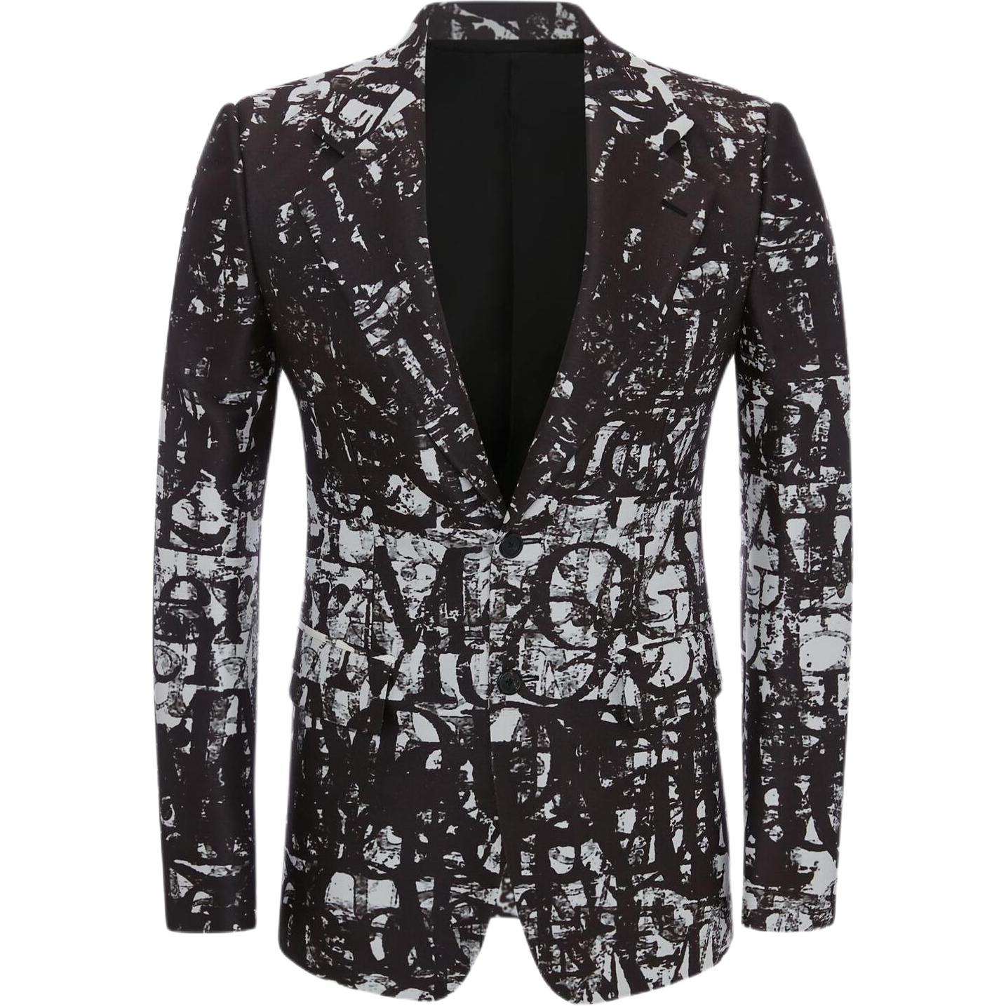 Alexander McQueen FW22 Logo Print Single-Breasted Blazer  Black 721826-QUW47-1080