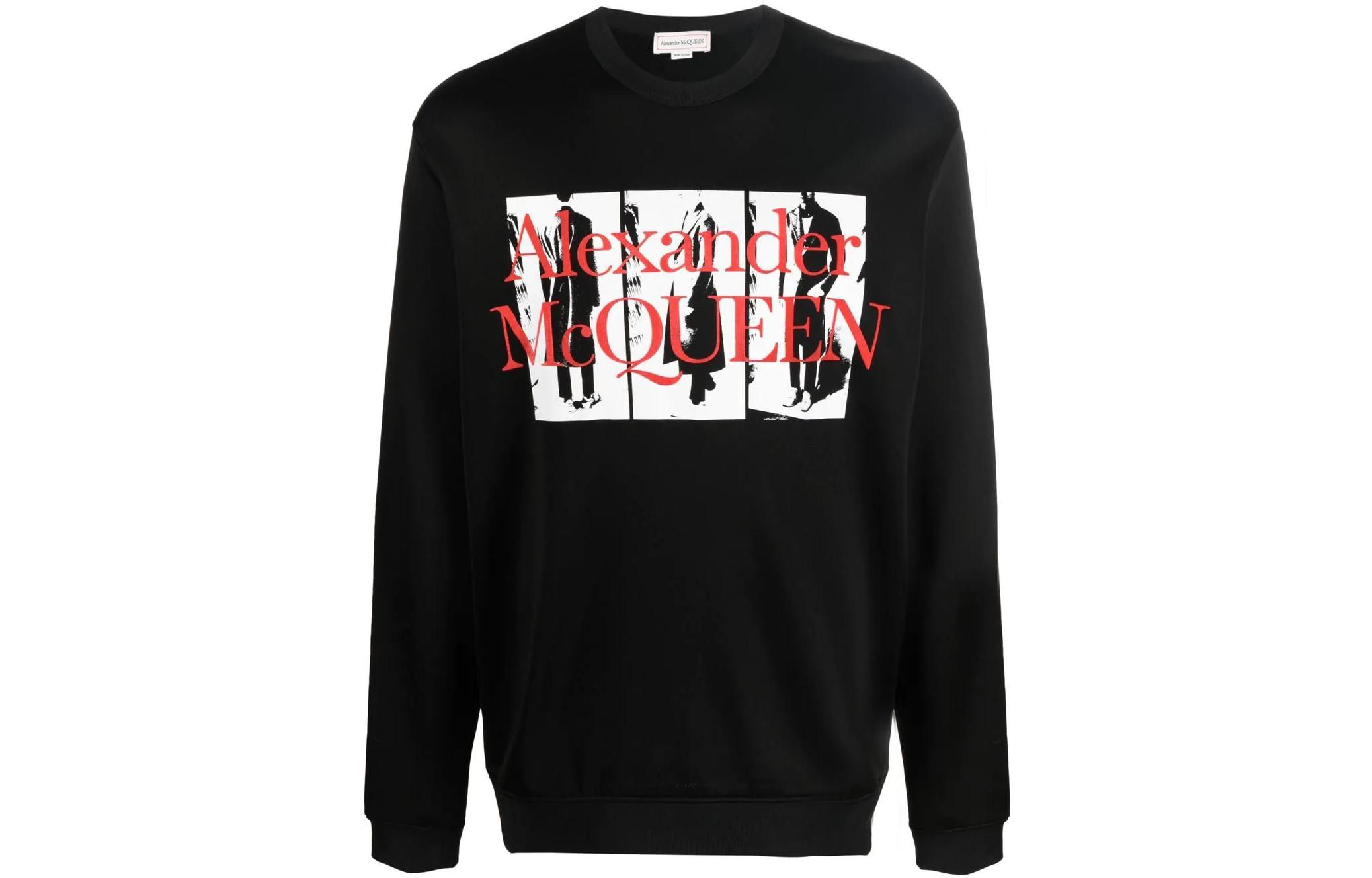 Alexander McQueen FW22 Logo Printed Crewneck Long Sleeve Sweatshirt Black Mens 704998QTZ130901