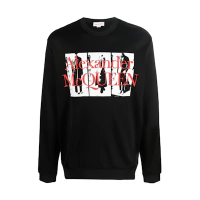 Alexander McQueen FW22 Logo Printed Crewneck Long Sleeve Sweatshirt Black Mens 704998QTZ130901