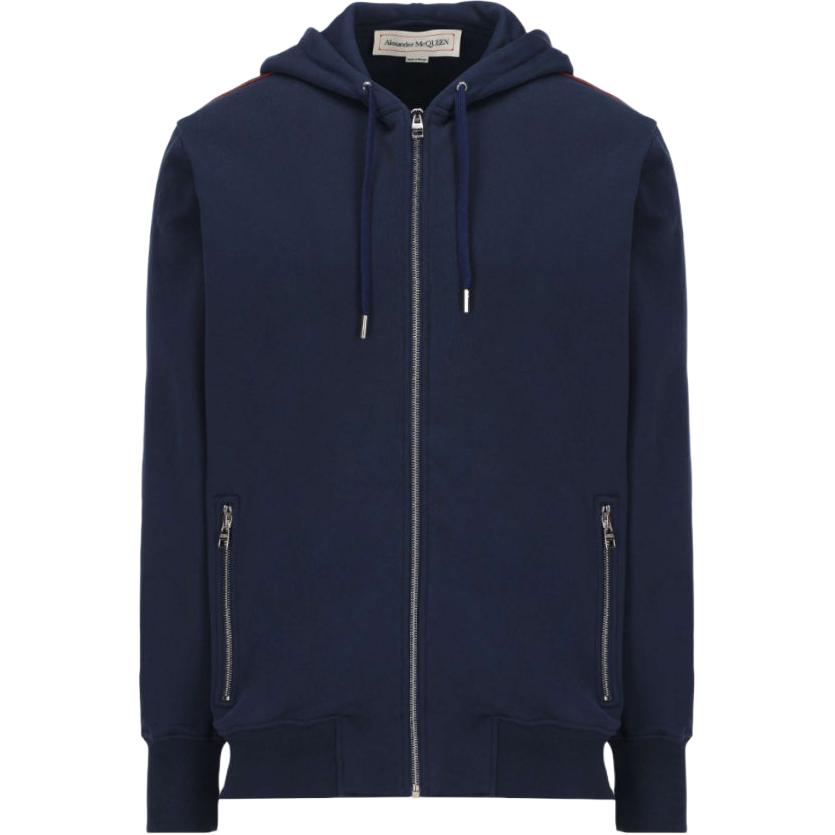 Alexander McQueen FW22 Logo Tape Zip-Up Sweatshirt Blue  Jacket. 654794-QTX75-0913