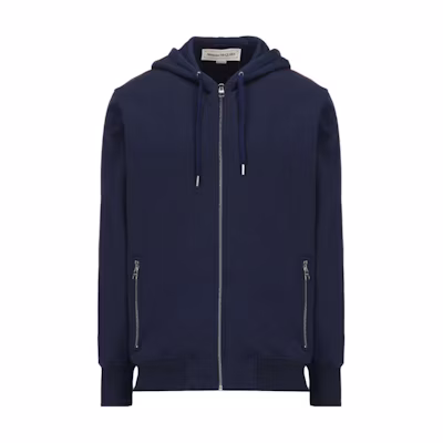 Alexander McQueen FW22 Logo Tape Zip-Up Sweatshirt Blue Jacket. 654794-QTX75-0913