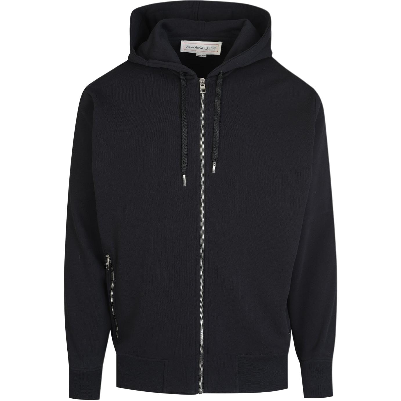 Alexander McQueen FW22 Logo Tape Zip Drawstring Hoodie  Black 654794-QTX75-0901