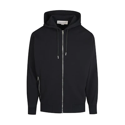 Alexander McQueen FW22 Logo Tape Zip Drawstring Hoodie Black 654794-QTX75-0901