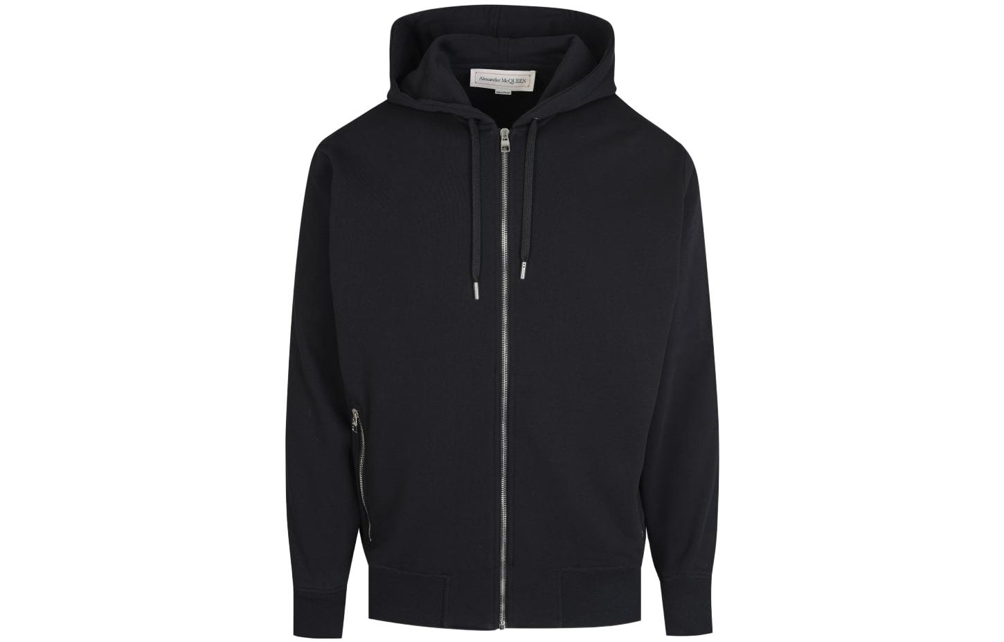 Order 亞歷山大麥昆 FW22 標誌織帶拉鍊抽繩連帽衫 黑色 654794-QTX75-0901