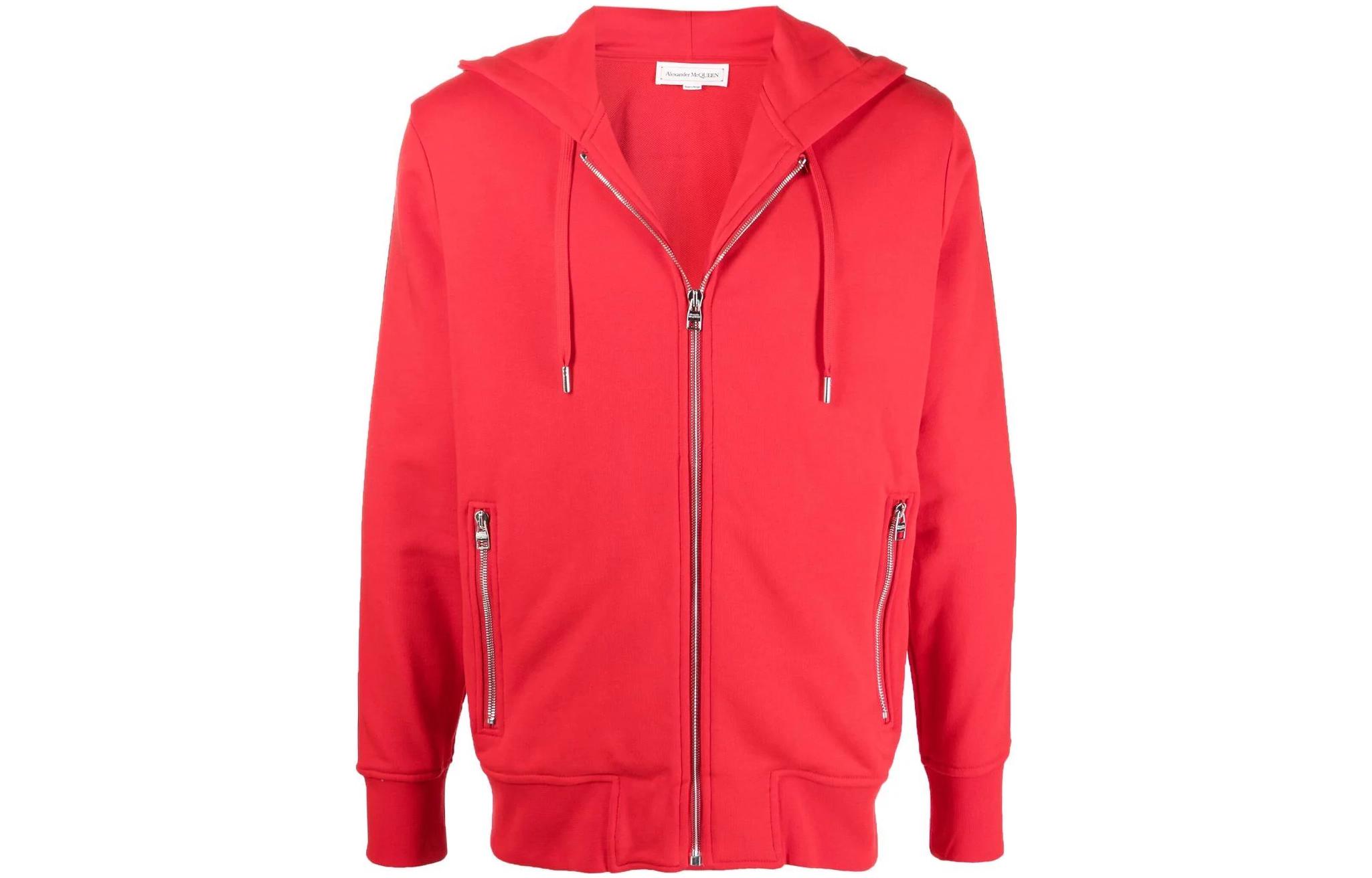 Alexander McQueen FW22 Red Striped Colorblock Zip Hoodie for Men 654794-QSX75-0905