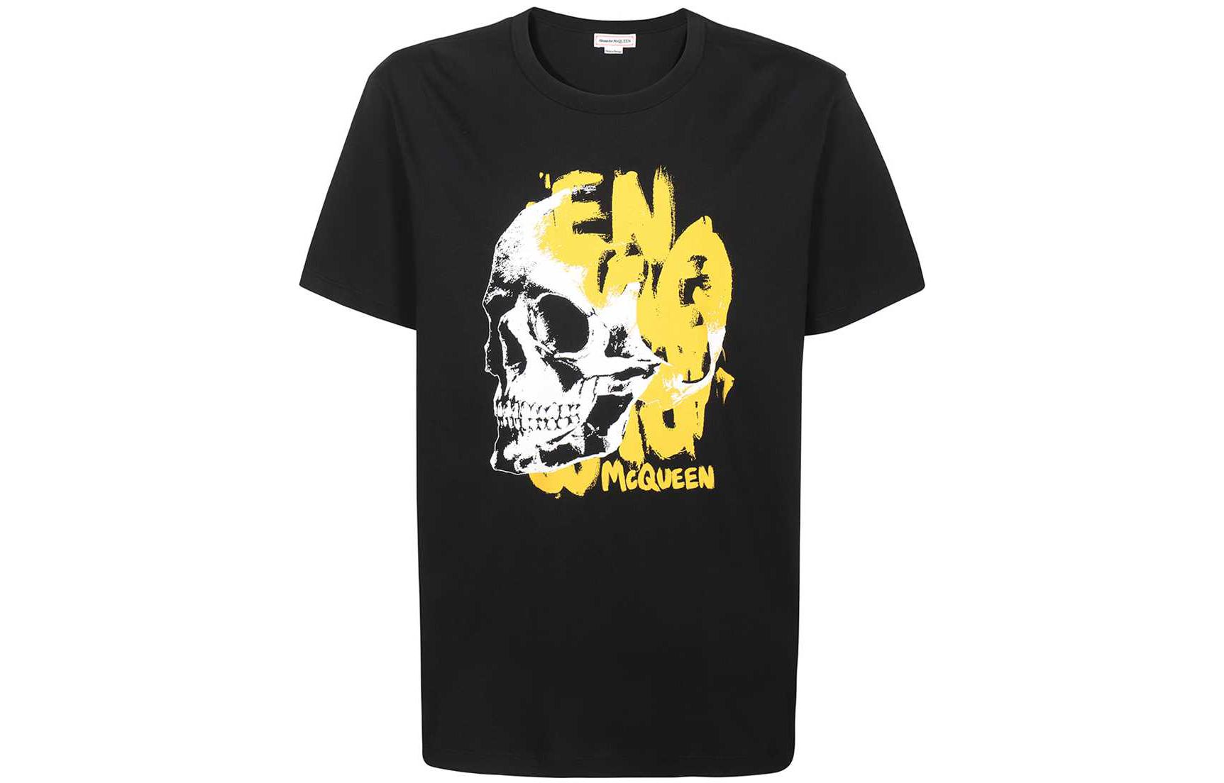 Alexander McQueen FW22 Skull Logo Print Black Crewneck T-Shirt for Men 711173-QTZ46-0901