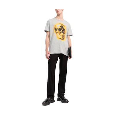 Alexander McQueen FW22 Skull Print Crew Neck Grey T-Shirt. 710938QTZ330902