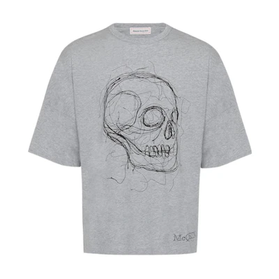 Alexander McQueen FW22 Skull Print Crew Neck T-Shirt Grey White 735266-QUZ43-0902