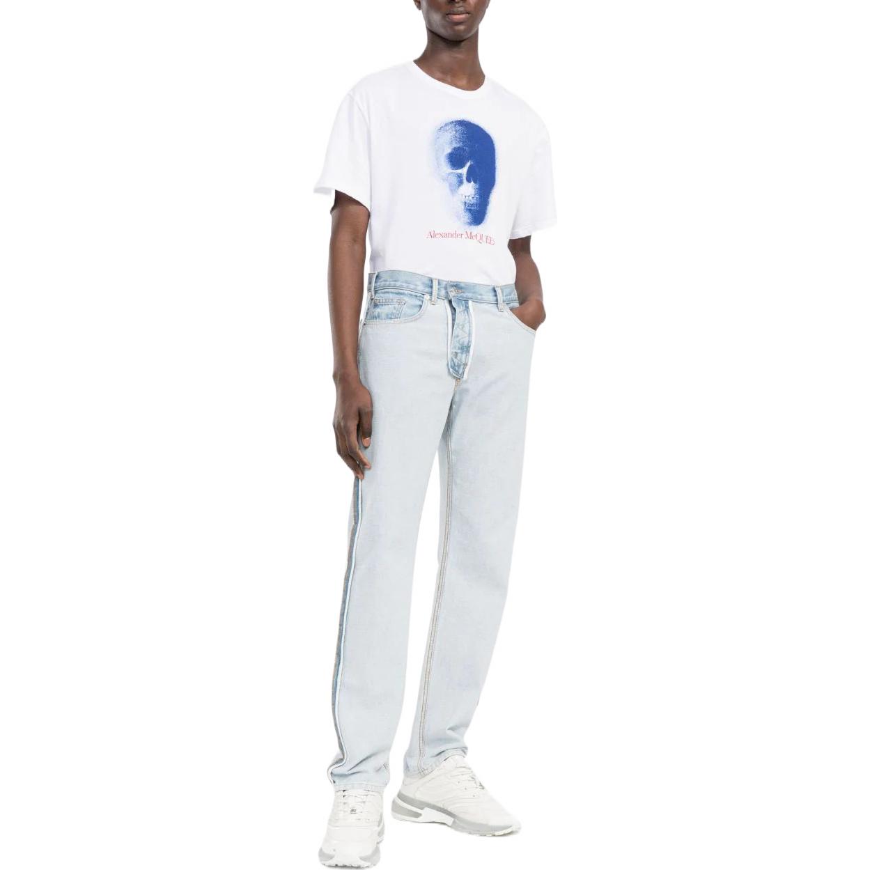 Lookbook Alexander McQueen Kaos Skull Print Lengan Pendek Putih Pria FW22. 704967-QTZ02-0900