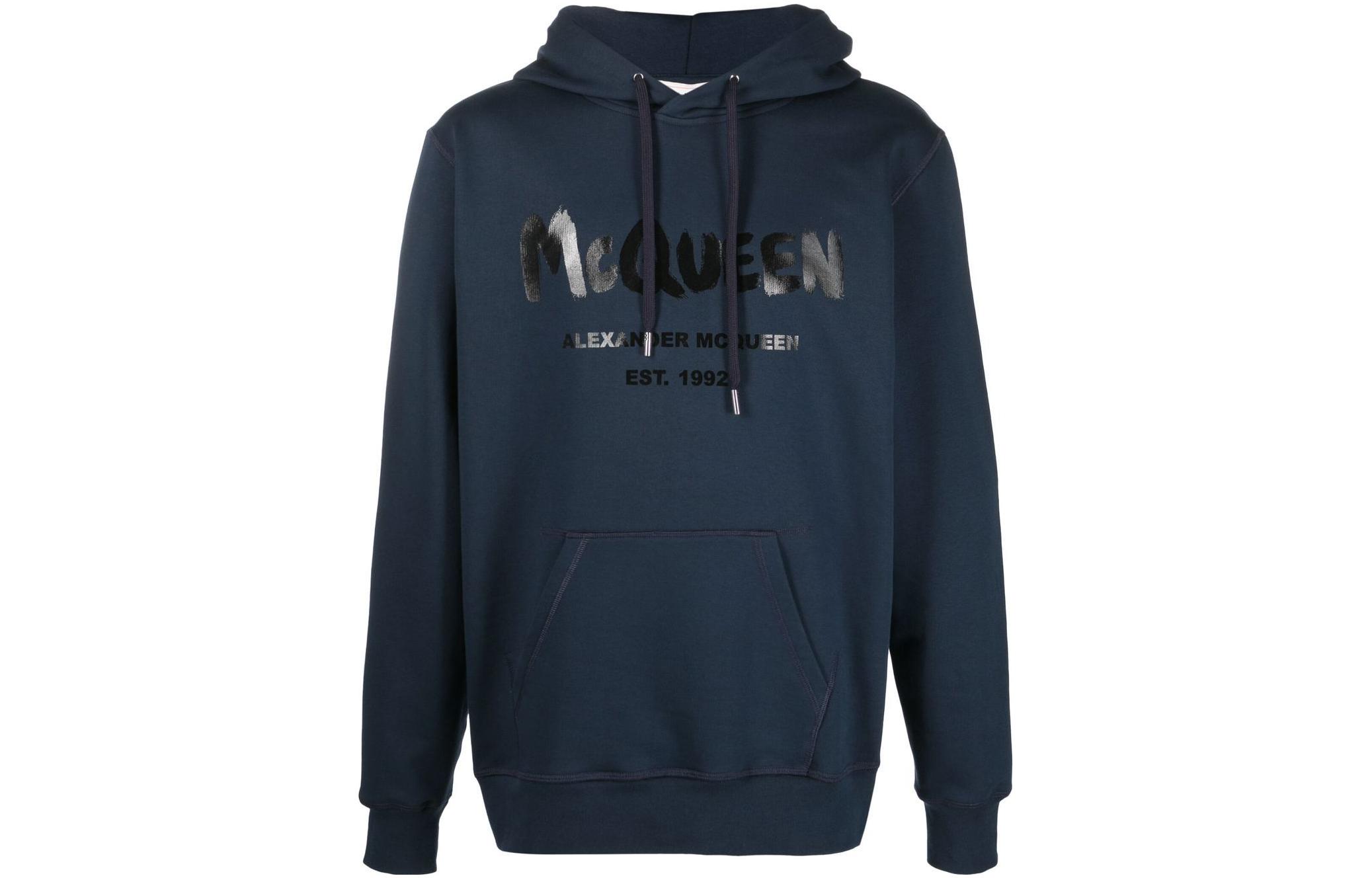 Alexander McQueen FW22 Solid Logo Print Navy Blue Hoodie 688715-QTZ81-0903