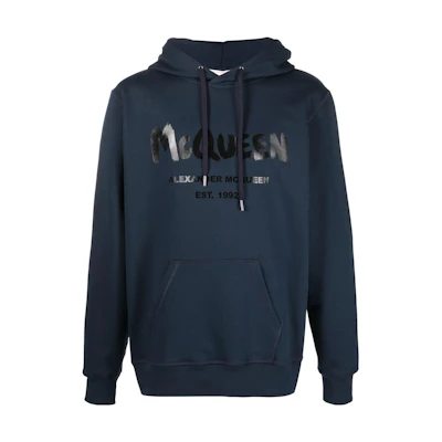 Alexander McQueen FW22 Solid Logo Print Navy Blue Hoodie 688715-QTZ81-0903