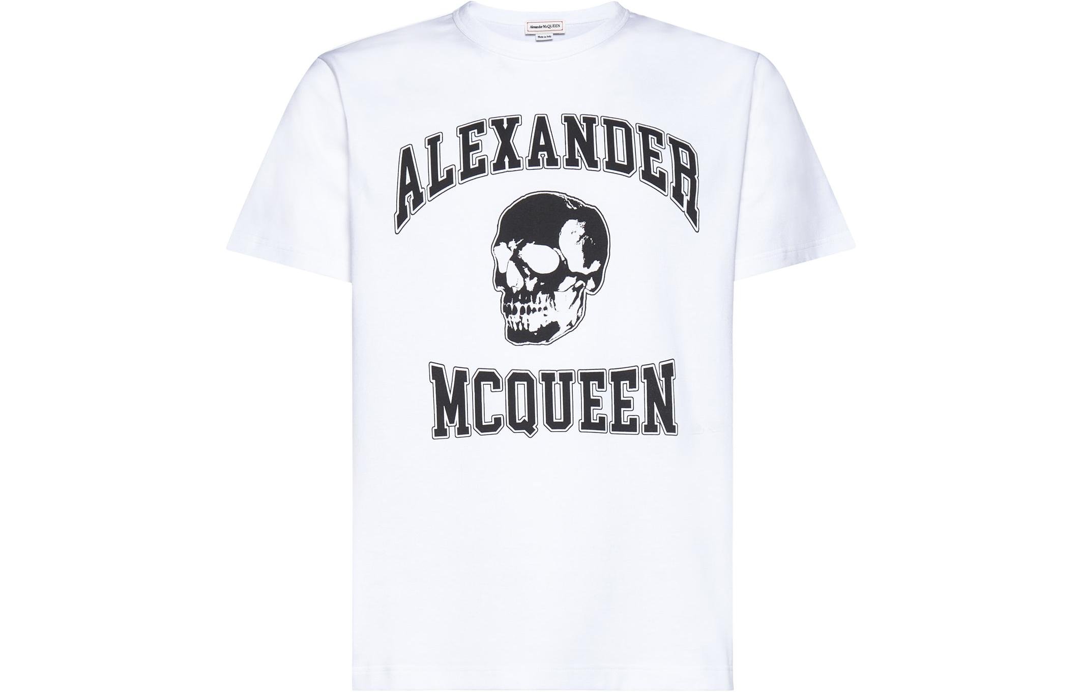 Order Alexander McQueen FW23 Baju T-Shirt Putih Longgar Logo Skull Crewneck. 759442-QTAAW-0909