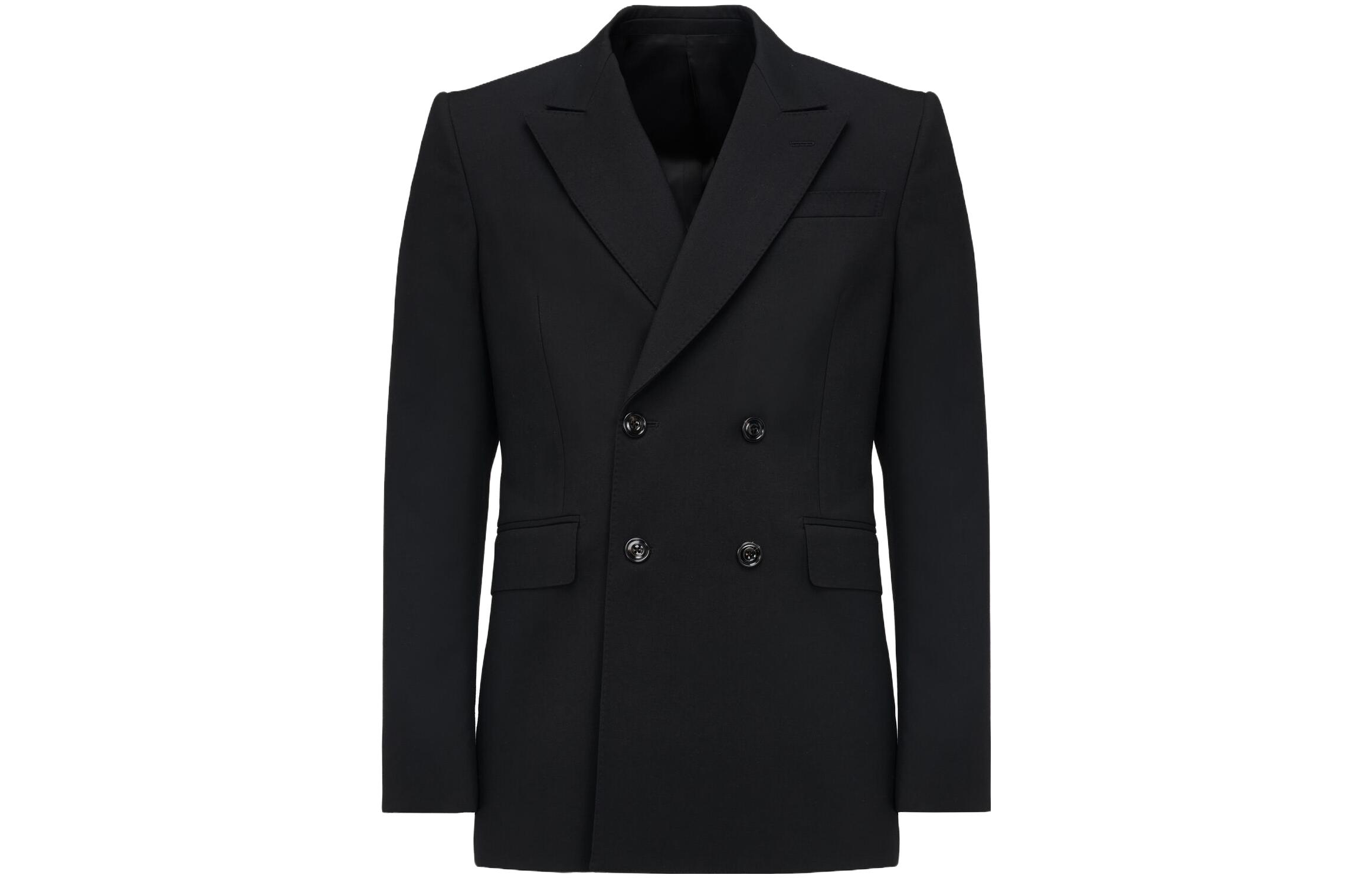 Alexander McQueen FW23 Double-Breasted V-Neck Jacket Men’s Black Long Sleeve 758359-QUAAC-1000