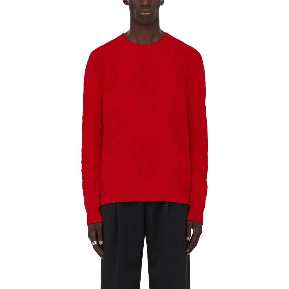 Shop Alexander McQueen FW23 猩猩印花紅色長袖毛衣 775862-Q1A71-6042