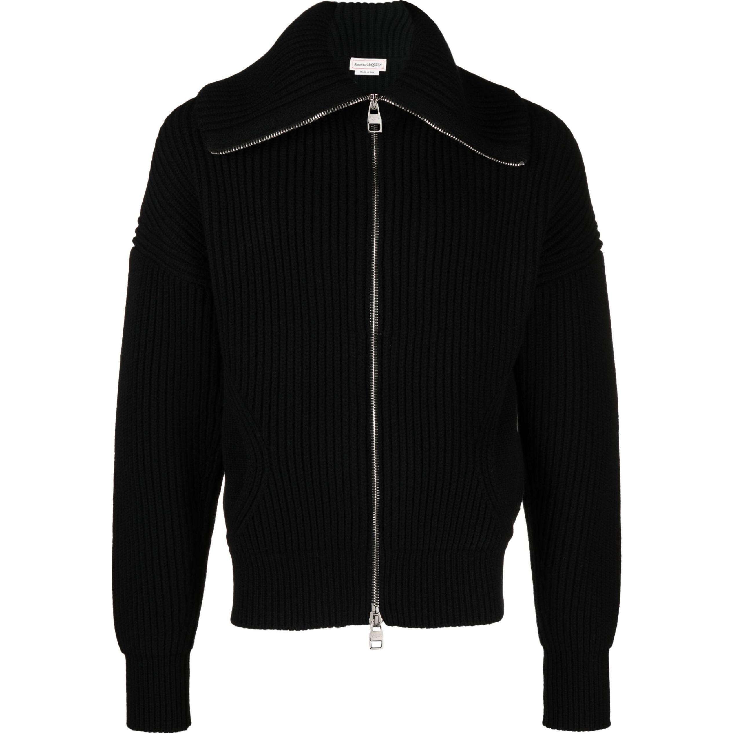 Alexander McQueen FW23 Knit Collar Long Sleeve Jacket Black Menswear 760751-Q1RTN-1000
