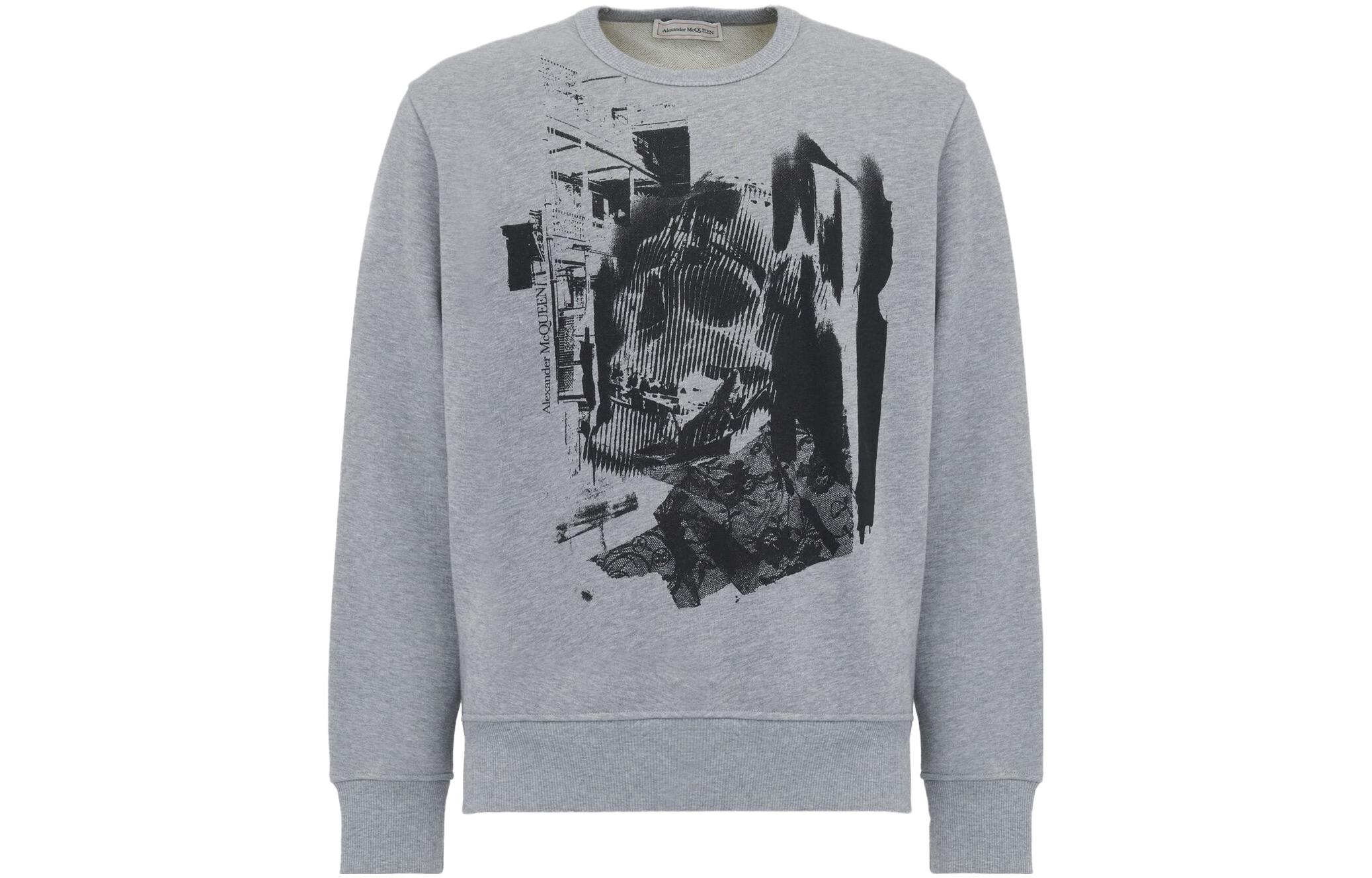 Order Alexander McQueen FW23 Patchwork Graphic Pullover Sweatshirt Abu-Abu Pria 752041-QVZ19-0902