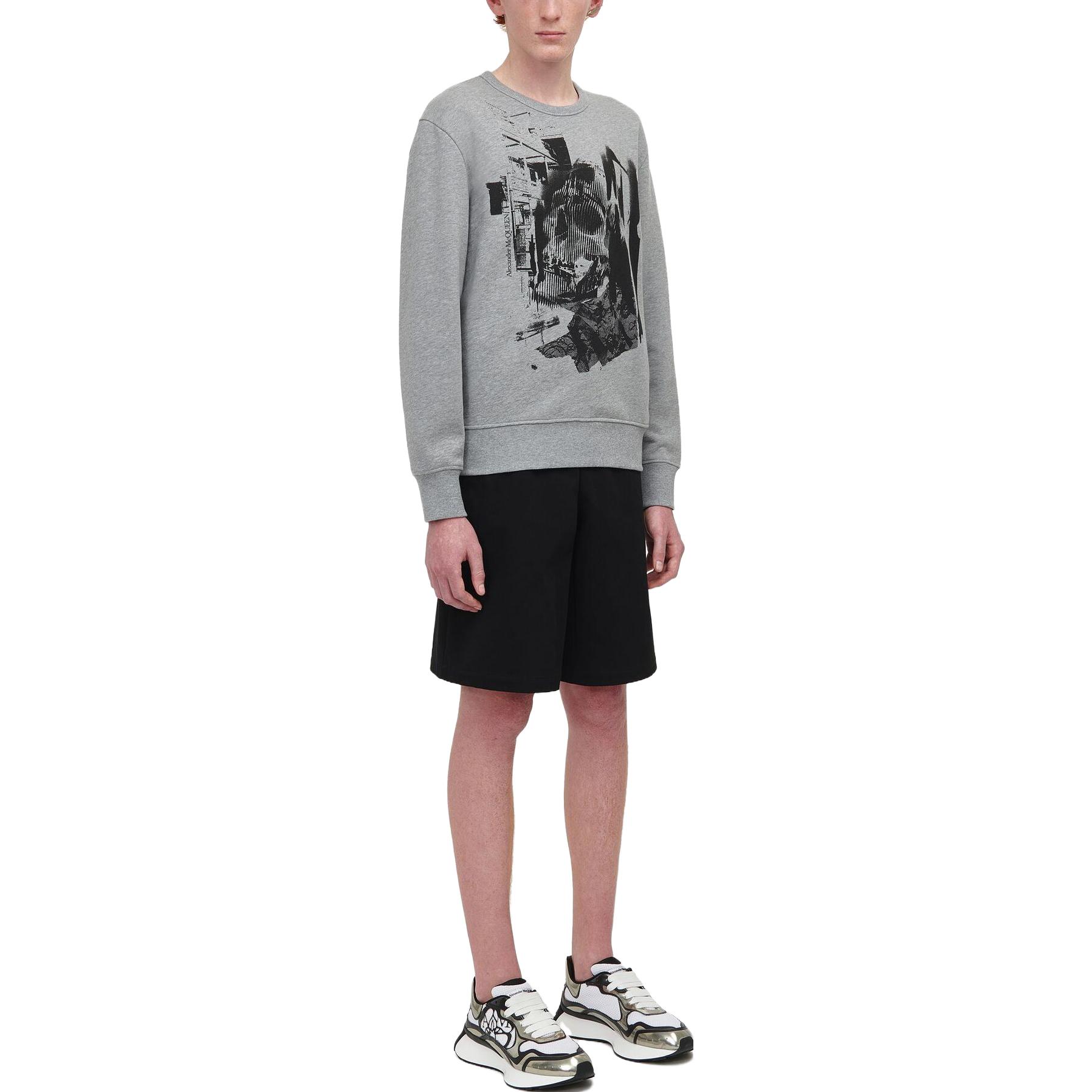 Purchase Alexander McQueen FW23 Patchwork Graphic Pullover Sweatshirt Abu-Abu Pria 752041-QVZ19-0902