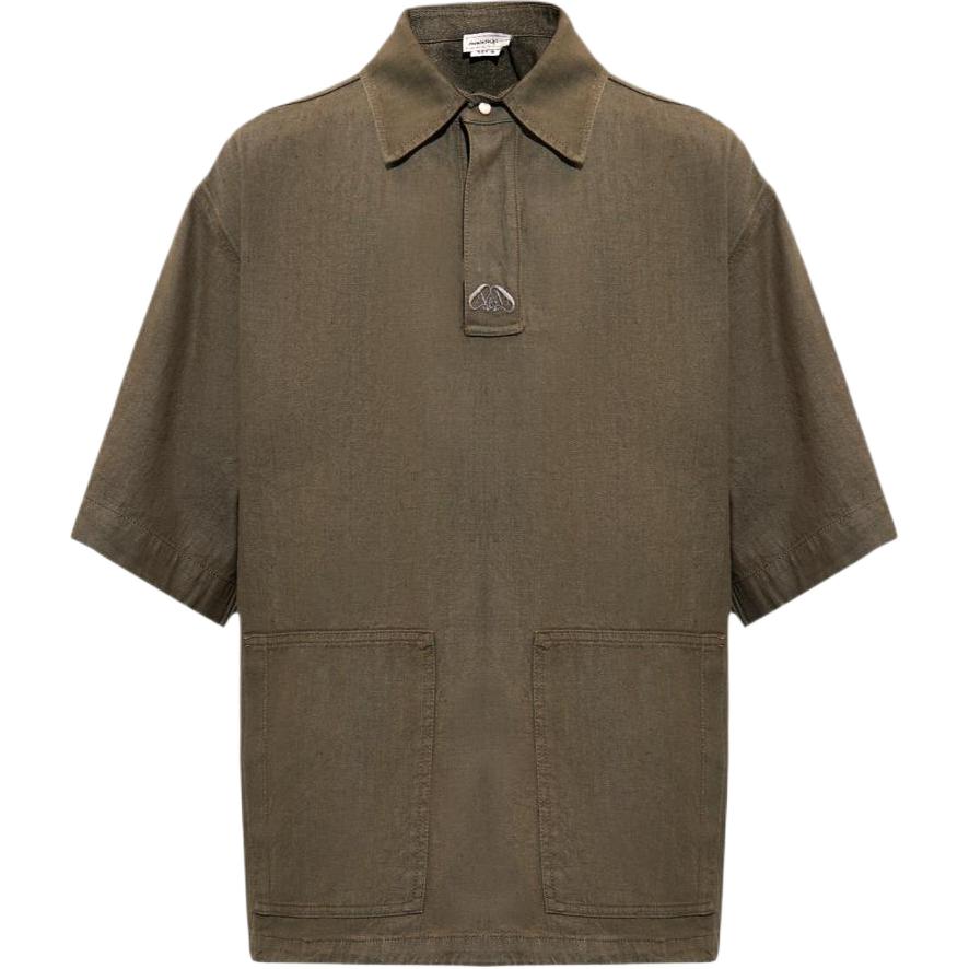 Alexander McQueen FW23 Solid Logo Short Sleeve Shirt Brown 765524-QYAAN-3360