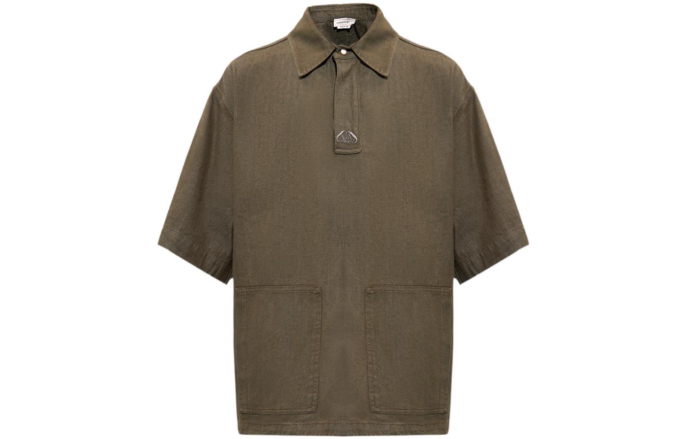 Order Alexander McQueen FW23 Solid Logo Short Sleeve Shirt Brown 765524-QYAAN-3360