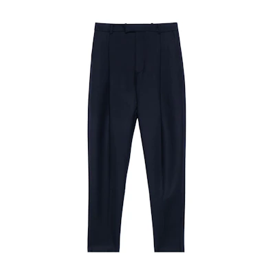 Alexander McQueen FW23 Solid Pleated Mid-Rise Straight-Leg Pants Navy Blue Mens. 601460-QSR16-1010