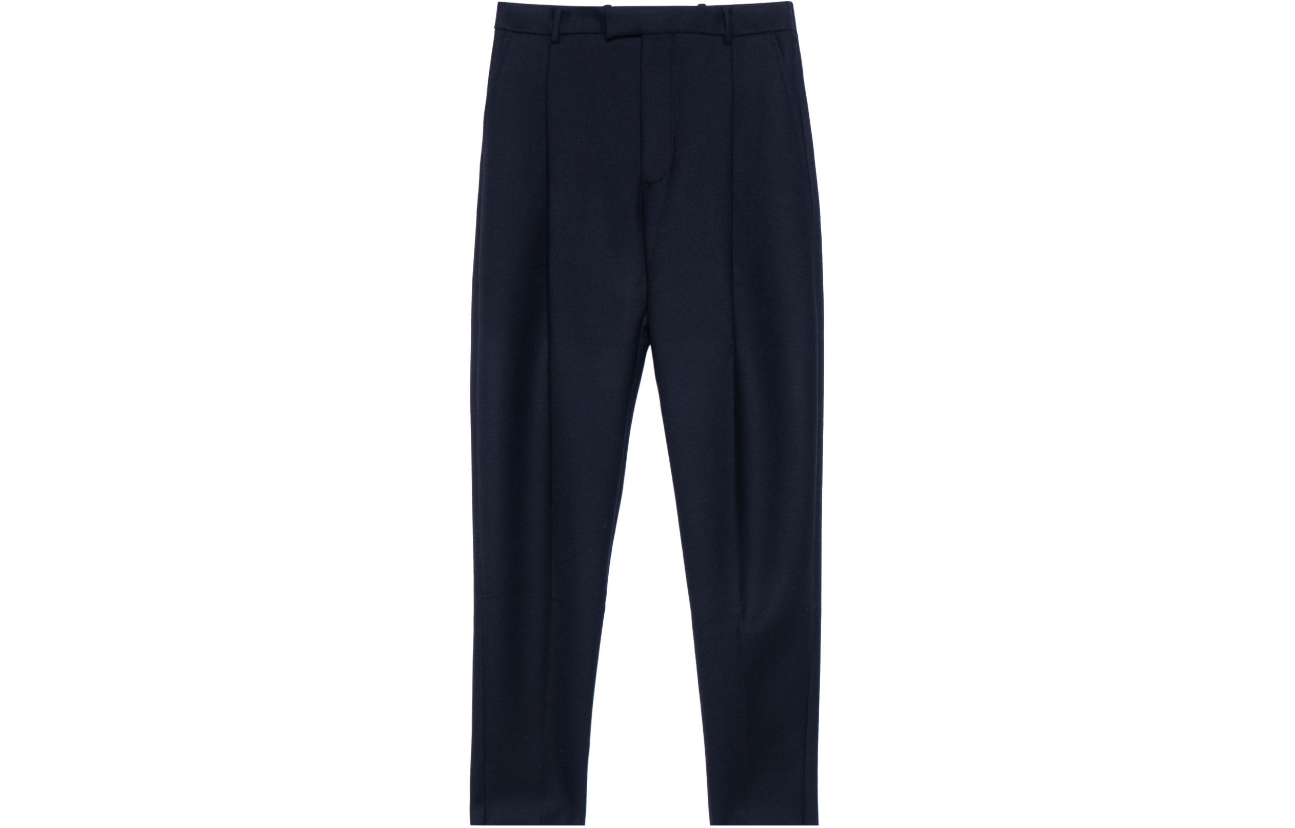 Order アレキサンダー マックイーン FW23 ソリッド プリーツ ミッドライズ ストレートパンツ ネイビーブルー メンズ 601460-QSR16-1010