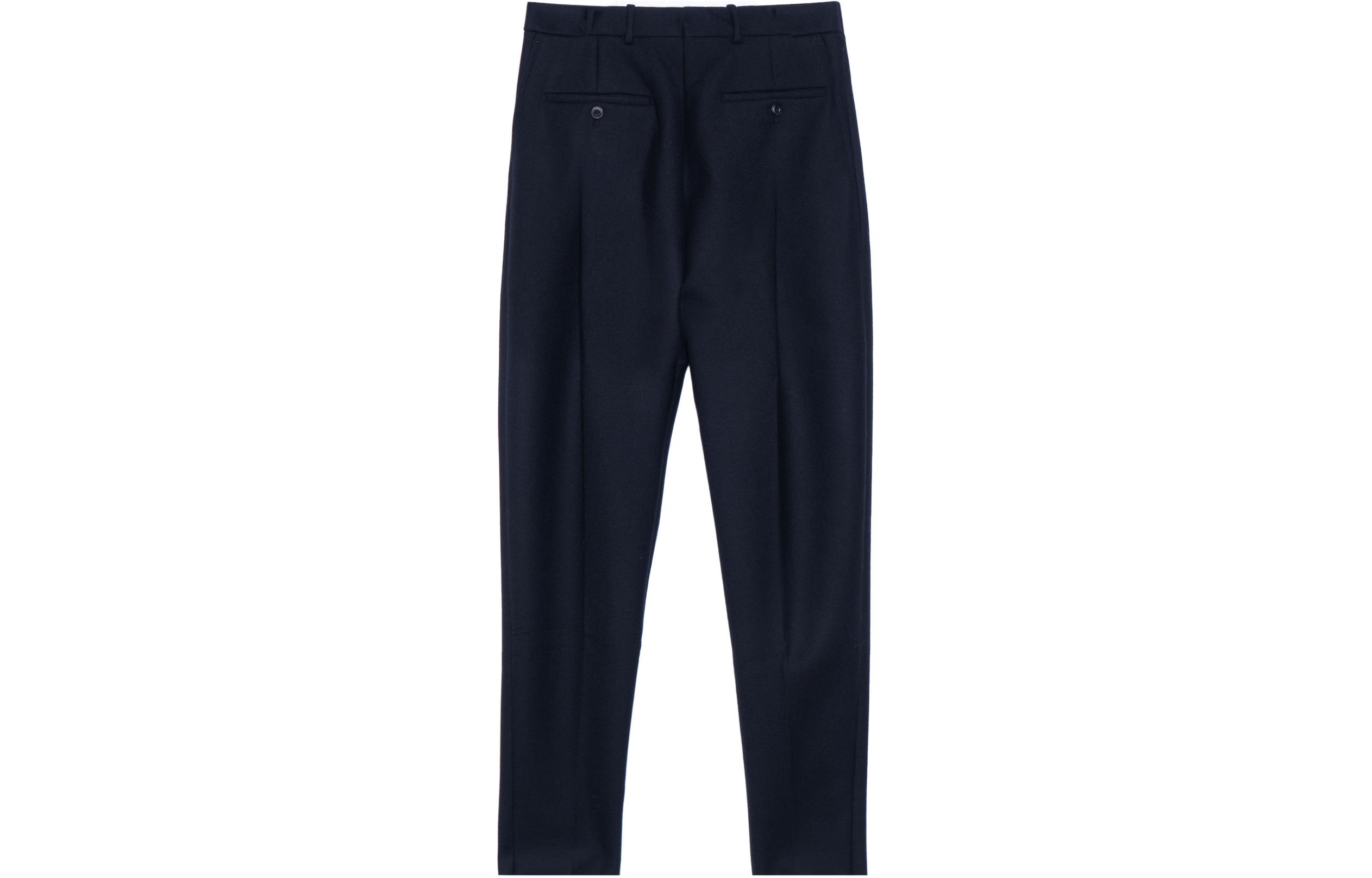 Lookbook アレキサンダー マックイーン FW23 ソリッド プリーツ ミッドライズ ストレートパンツ ネイビーブルー メンズ 601460-QSR16-1010