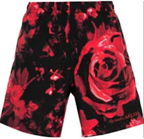 Lookbook Alexander McQueen FW24 Short de Natación Negro Rojo Floral con Cintura Elástica 794619-4419Q-1074