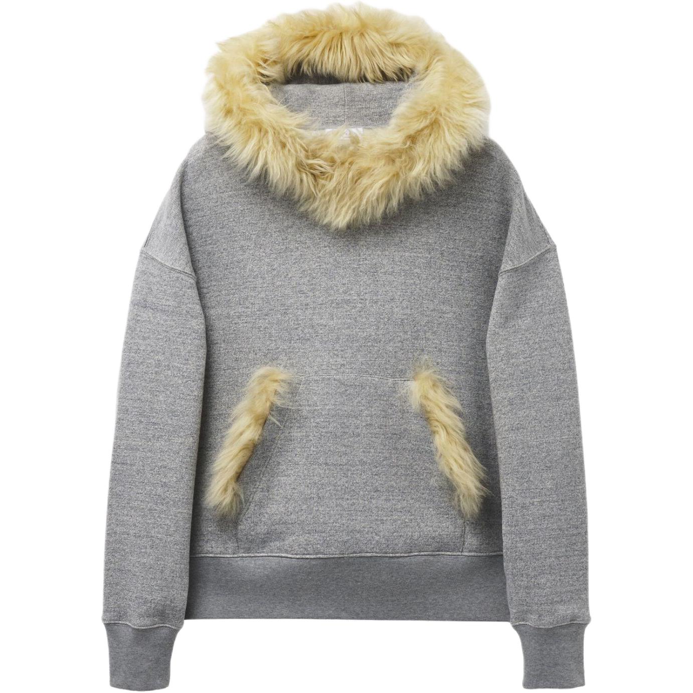 Alexander McQueen FW24 Fur Trim Ribbed Hoodie Pullover - Gray 806702-QTACC-0575