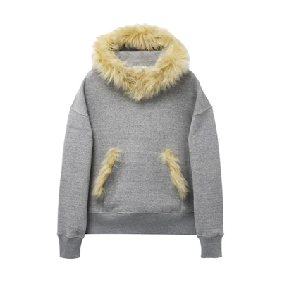 Alexander McQueen FW24 Fur Trim Ribbed Hoodie Pullover - Gray 806702-QTACC-0575