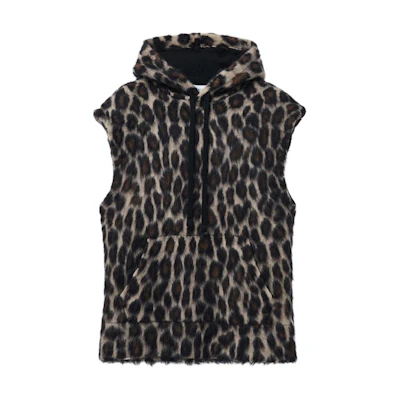 Alexander McQueen FW24 Leopard Jacquard Sleeveless Hoodie Brown Fashion 807286-Q1BBA-2032