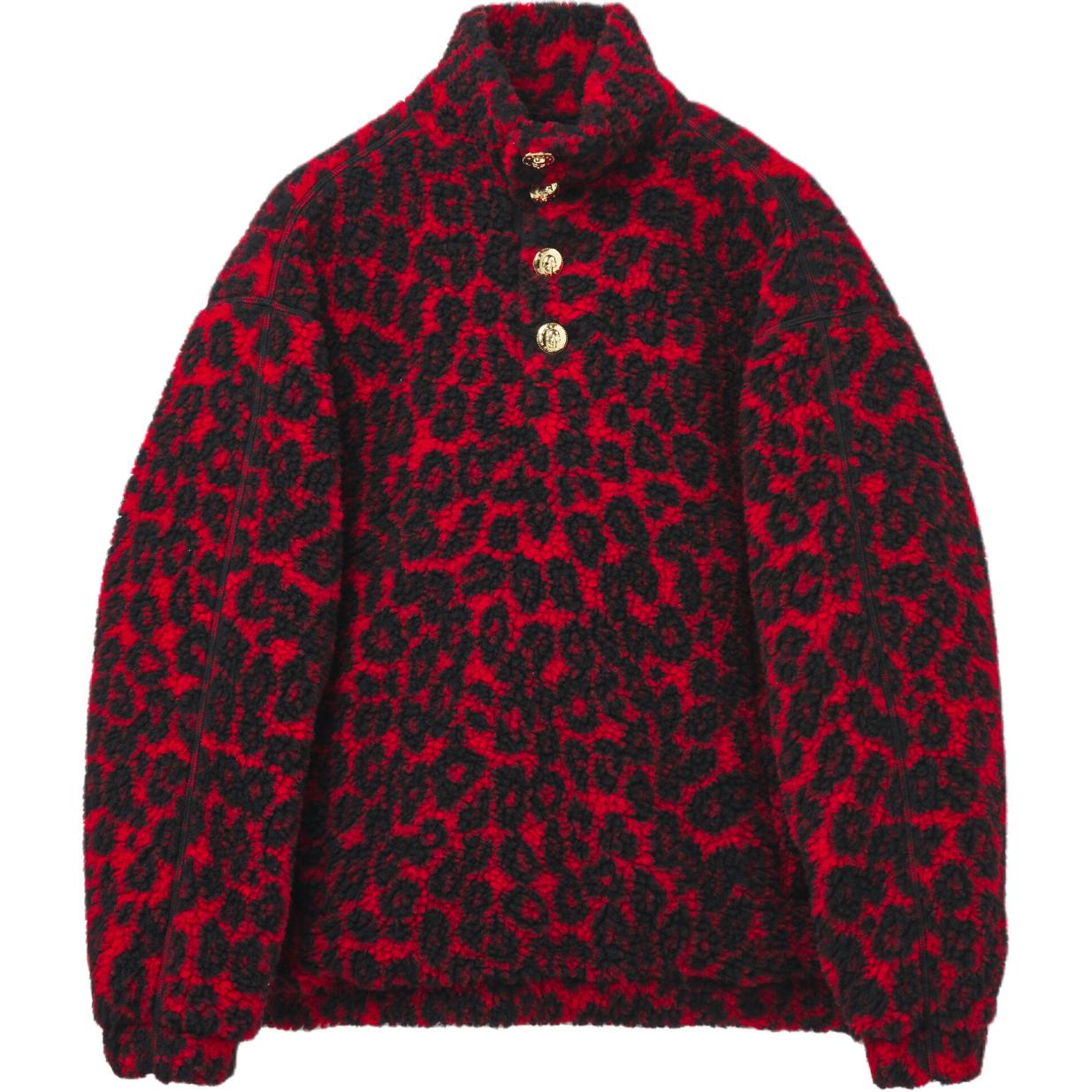 Alexander McQueen FW24 Leopard Jacquard Zip-Up Red Sweatshirt 801980-QXABB-6045