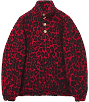 Alexander McQueen FW24 Leopard Jacquard Zip-Up Red Sweatshirt 801980-QXABB-6045 Alexander McQueen FW24 Leopard Jacquard Zip-Up Red Sweatshirt 801980-QXABB-6045