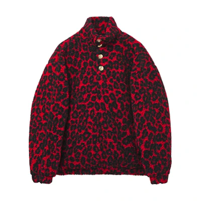 Alexander McQueen FW24 Leopard Jacquard Zip-Up Red Sweatshirt 801980-QXABB-6045