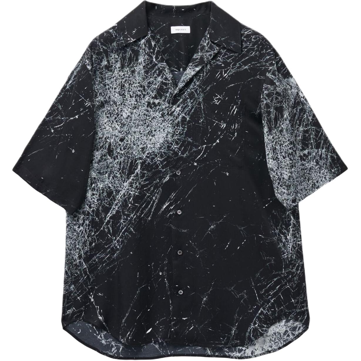 Alexander McQueen FW24 Shattered Glass Print Short-Sleeve Shirt Black Mens 805899-QQAAT-1000