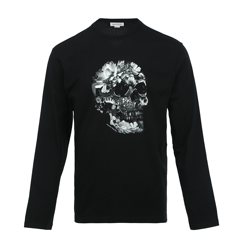 Alexander McQueen FW24 Skull Print Loose Fit Long Sleeve T-Shirt Black 794576-QTABM-0528