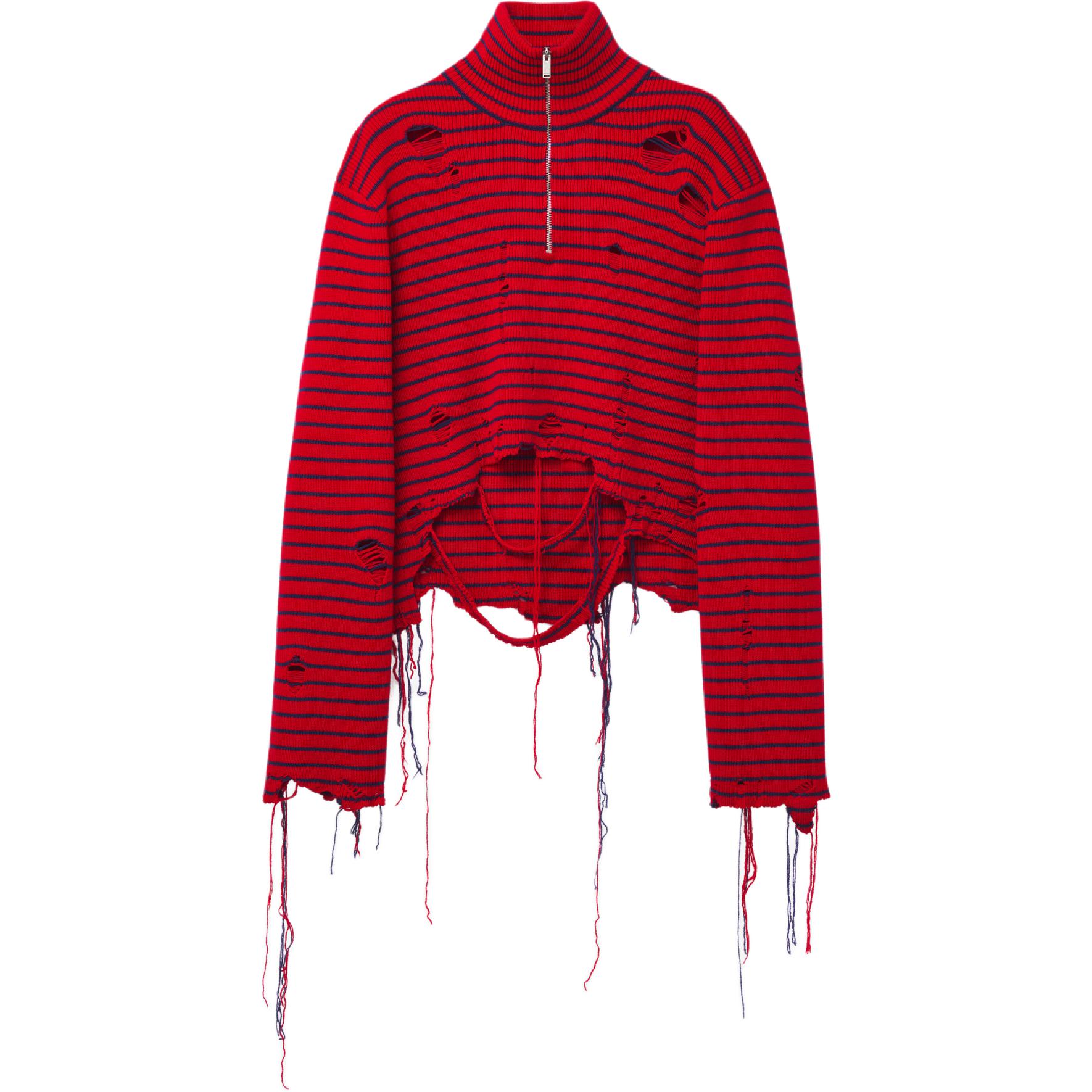 Alexander McQueen FW24 Striped Distressed Turtleneck Sweater Red Menswear 807259-Q1BA3-6123