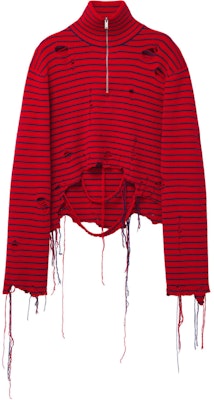 Alexander McQueen FW24 Striped Distressed Turtleneck Sweater Red Menswear 807259-Q1BA3-6123 Buy Alexander McQueen FW24 Striped Distressed Turtleneck Sweater Red Menswear 807259-Q1BA3-6123