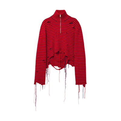 Alexander McQueen FW24 Striped Distressed Turtleneck Sweater Red Menswear 807259-Q1BA3-6123