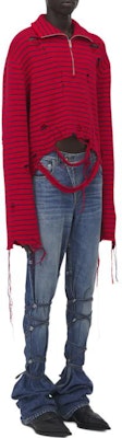 Alexander McQueen FW24 Striped Distressed Turtleneck Sweater Red Menswear 807259-Q1BA3-6123 Purchase Alexander McQueen FW24 Striped Distressed Turtleneck Sweater Red Menswear 807259-Q1BA3-6123