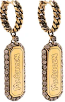 Order Alexander McQueen Gold Brass Earrings with Signature Graffiti and Rhinestone Pendant. 688445J160T2832