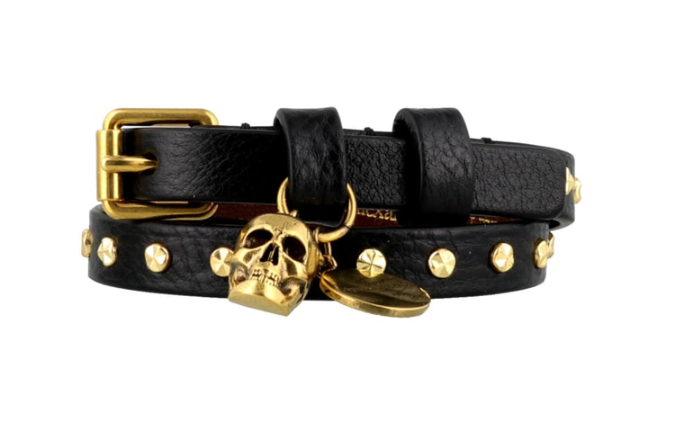 Alexander McQueen Gold Skull Studded Double Leather Bracelet 5544661AC9T-1000