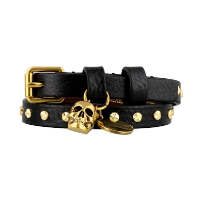 Alexander McQueen Gold Skull Studded Double Leather Bracelet 5544661AC9T-1000