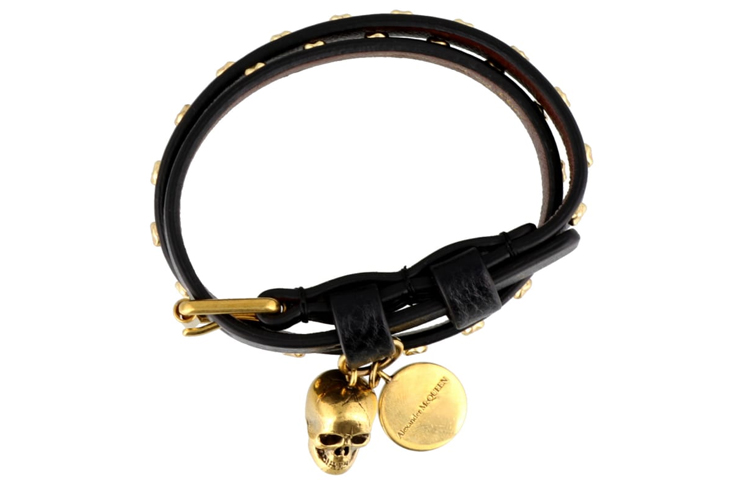Alexander McQueen Gold Skull Studded Double Leather Bracelet 5544661AC9T-1000 圖 4