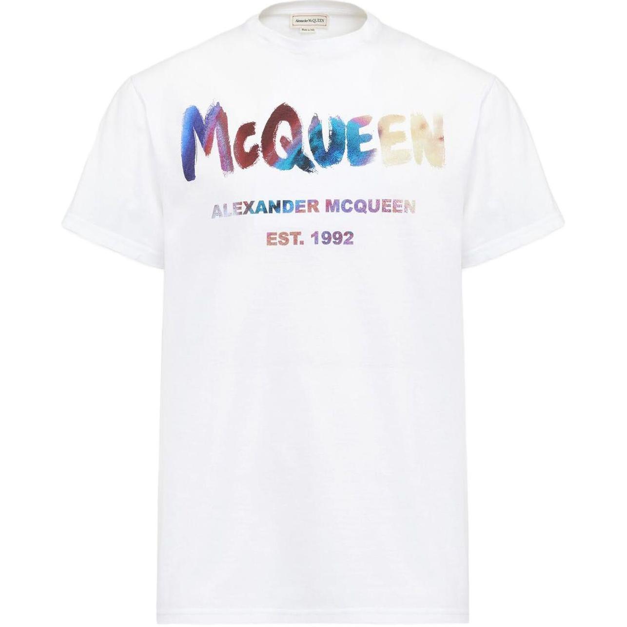 Alexander McQueen Gradient Logo Print Crewneck T-Shirt White 750667-QVZ14-0900