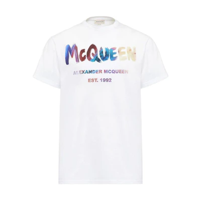 Alexander McQueen Gradient Logo Print Crewneck T-Shirt White 750667-QVZ14-0900