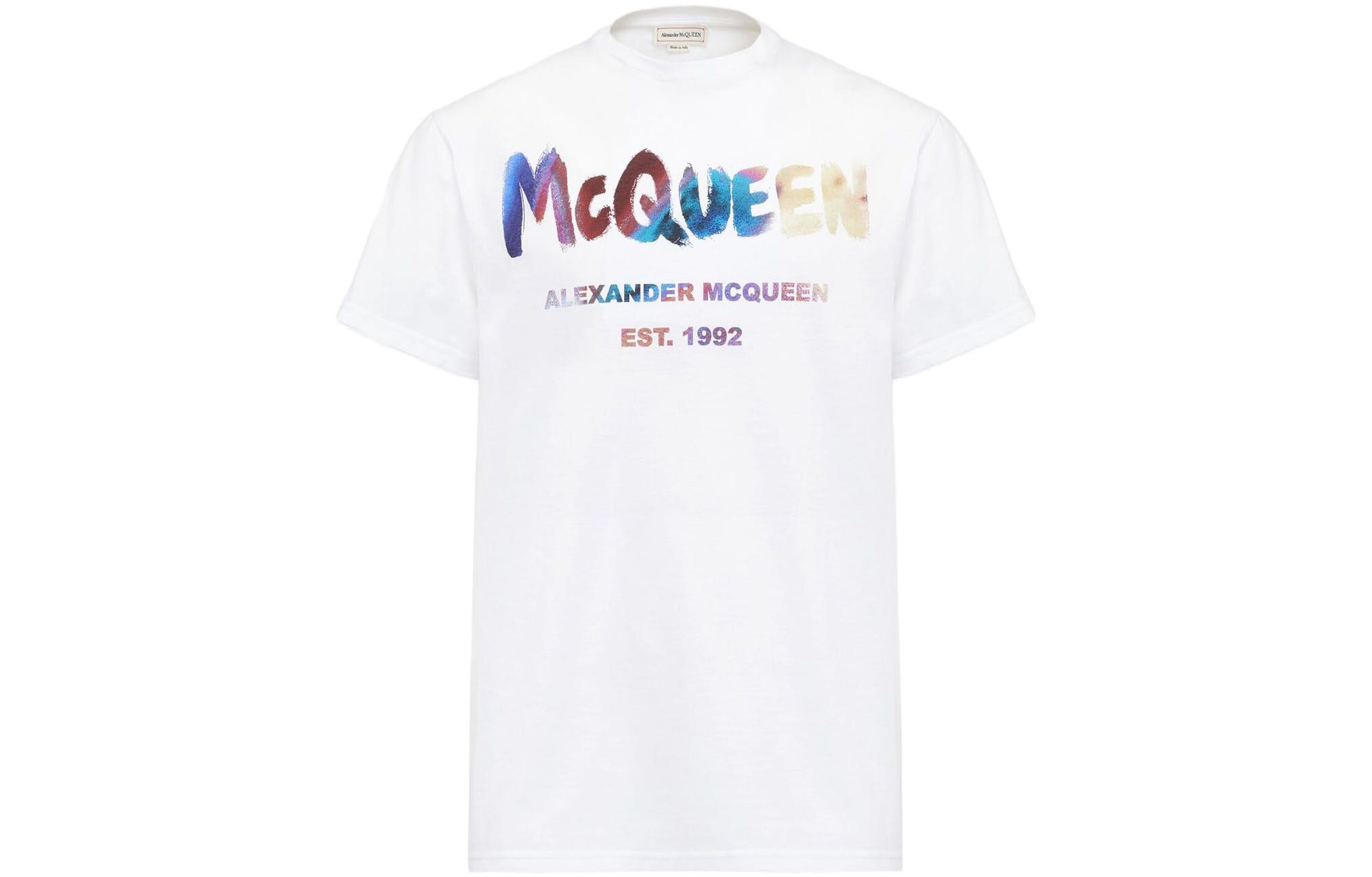 Order 알렉산더 맥퀸 그라데이션 로고 프린트 크루넥 티셔츠 화이트 750667-QVZ14-0900